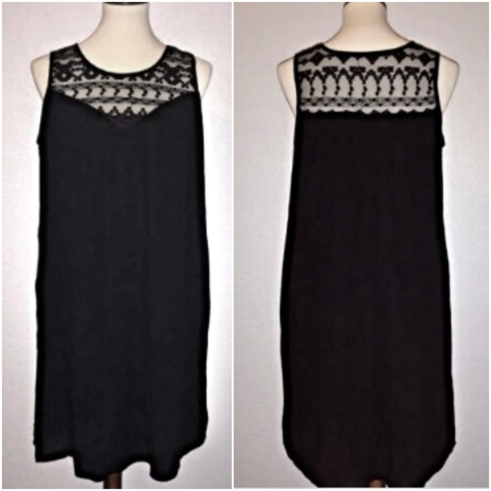 Loose Boho Dress Black Sz 8 Lined Pockets Lace